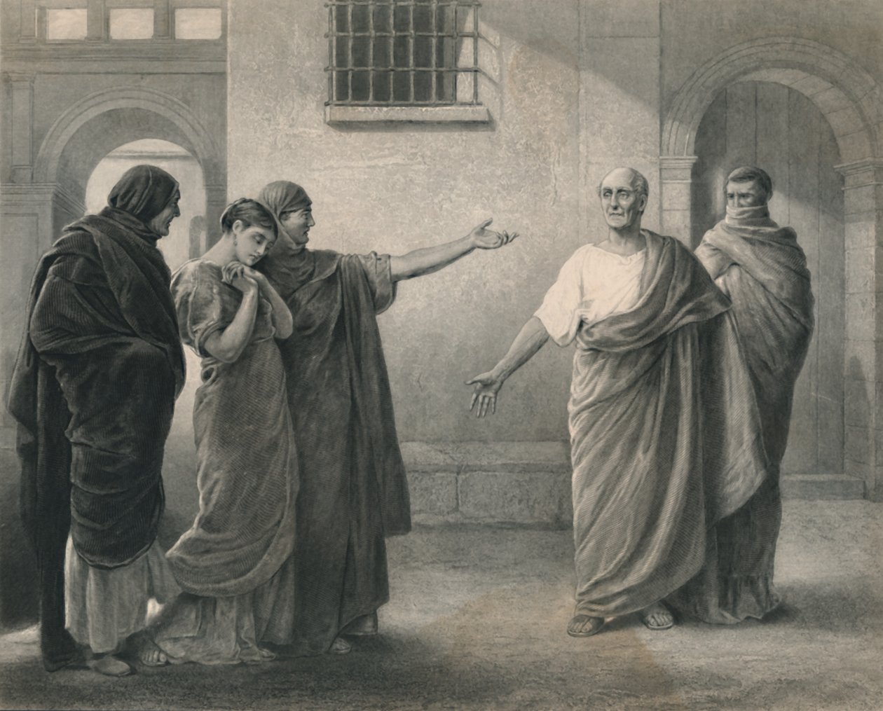 Volumnia Reproaching Brutus ja Sicinius Coriolanus, c1870 tekijältä J. Stephenson