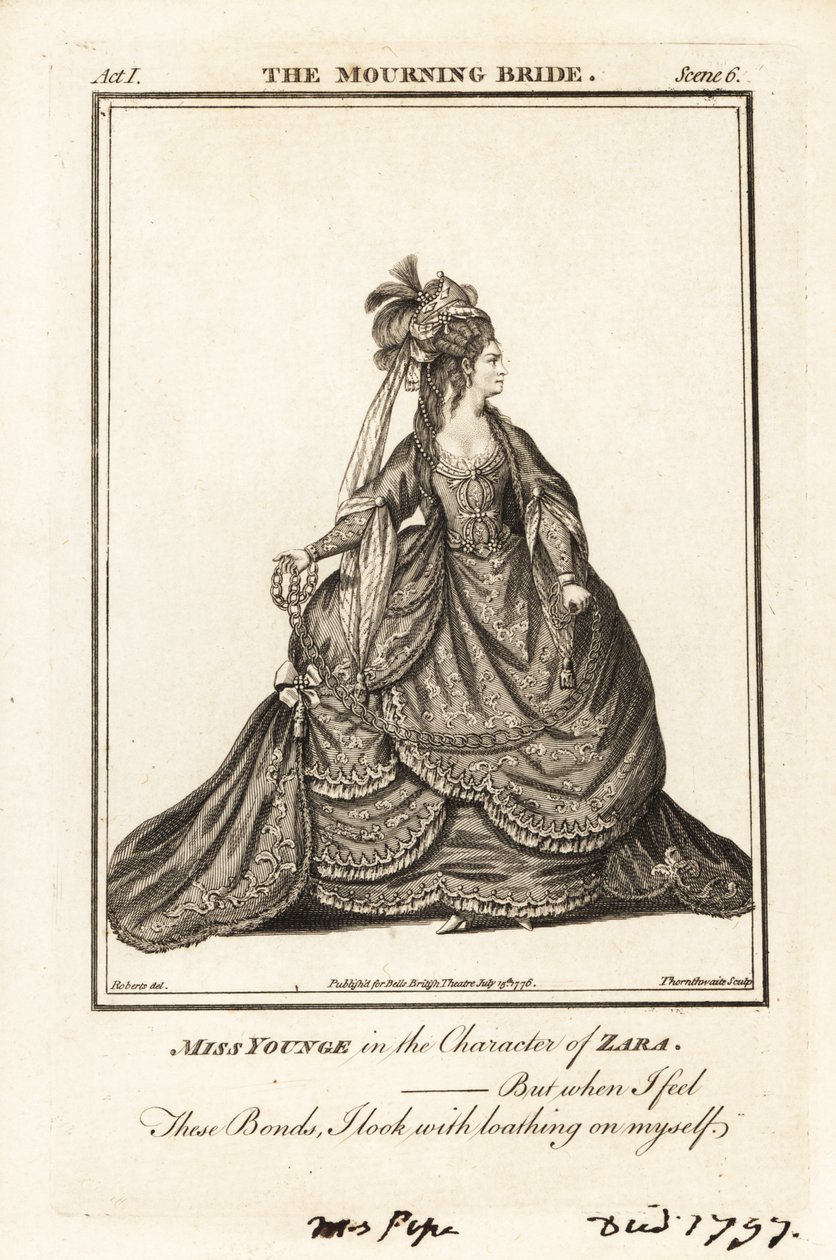Miss Elizabeth Younge Zaran roolissa William Congreven The Mourning Bride -elokuvassa tekijältä J. Thornthwaite