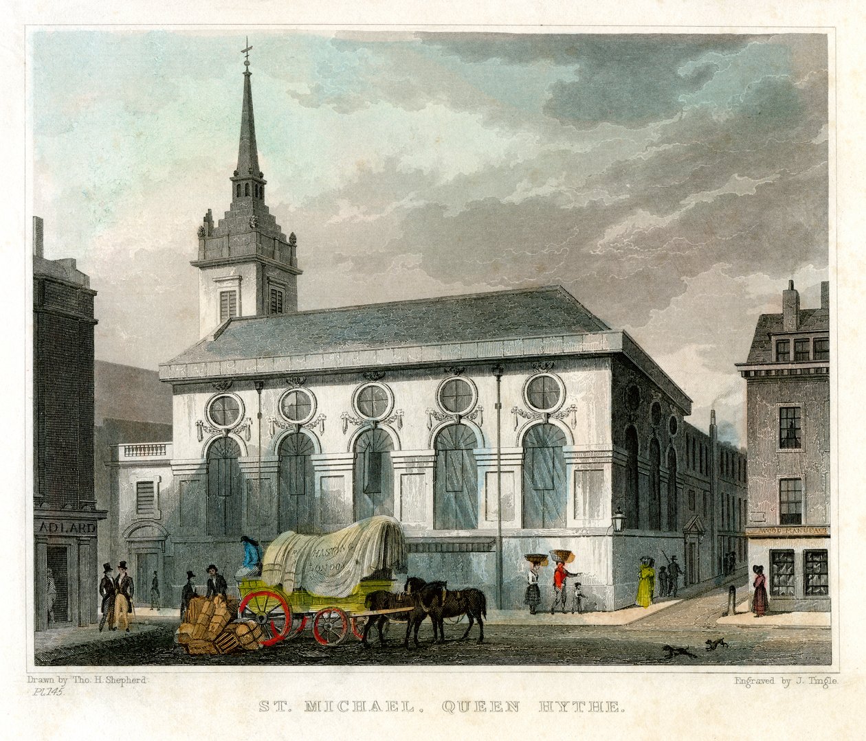 St Michael Queenhithen kirkko, Lontoon kaupunki, 1831. tekijältä J. Tingle