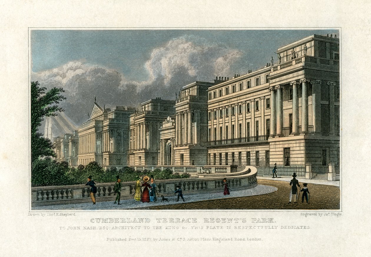 Cumberland Terrace, Regents Park, Lontoo, 1827 tekijältä J. Tingle