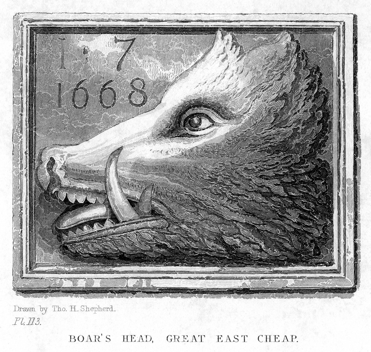 Majatalokyltti Boars Head Tavernista, Eastcheap, Lontoo, 1800-luku. tekijältä J. Tingle
