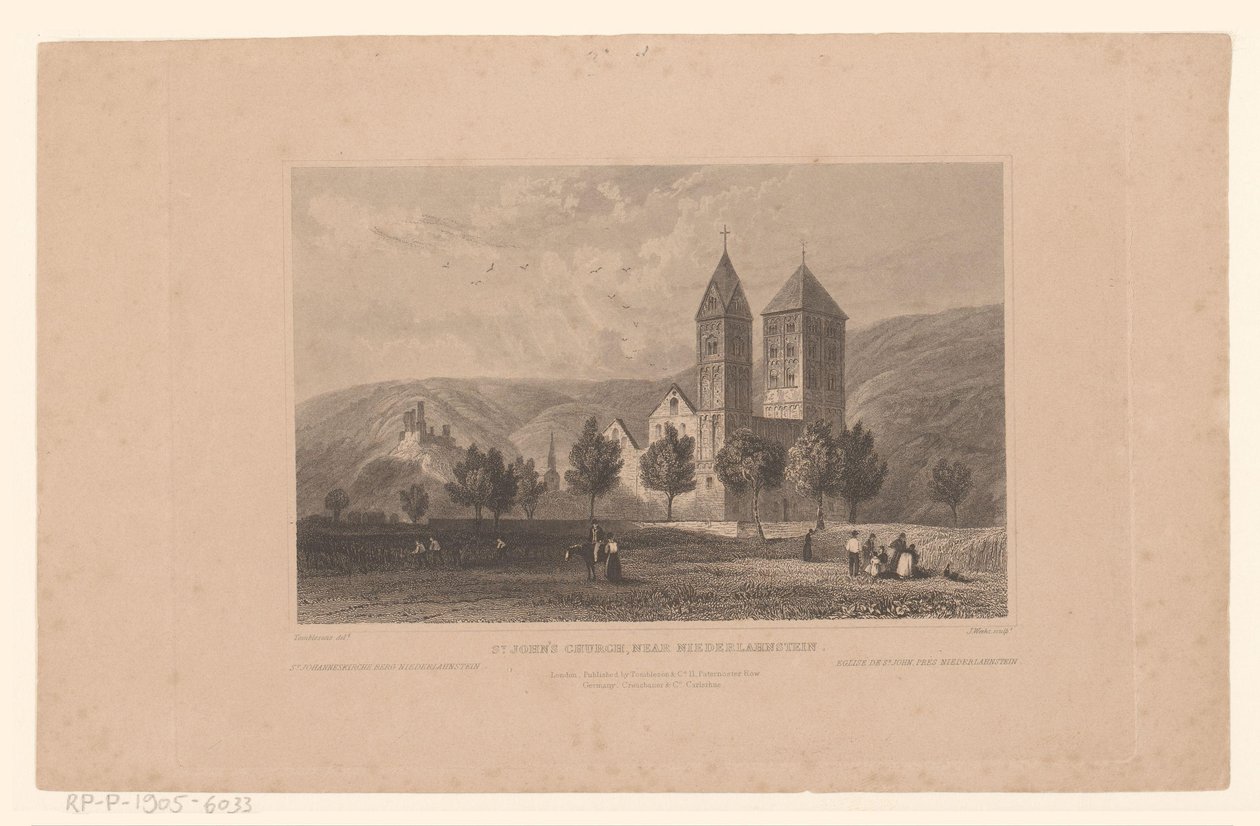 Näkymä Johanniskirchelle, lähellä Lahnsteinia St. Johanneksen kirkko, lähellä Niederlahnsteinia / St. Johanneskirche Berg Niederlahnstein / Eglise de St. John. Pres Niederlahnstein (otsikko esineessä) tekijältä J. Weeks