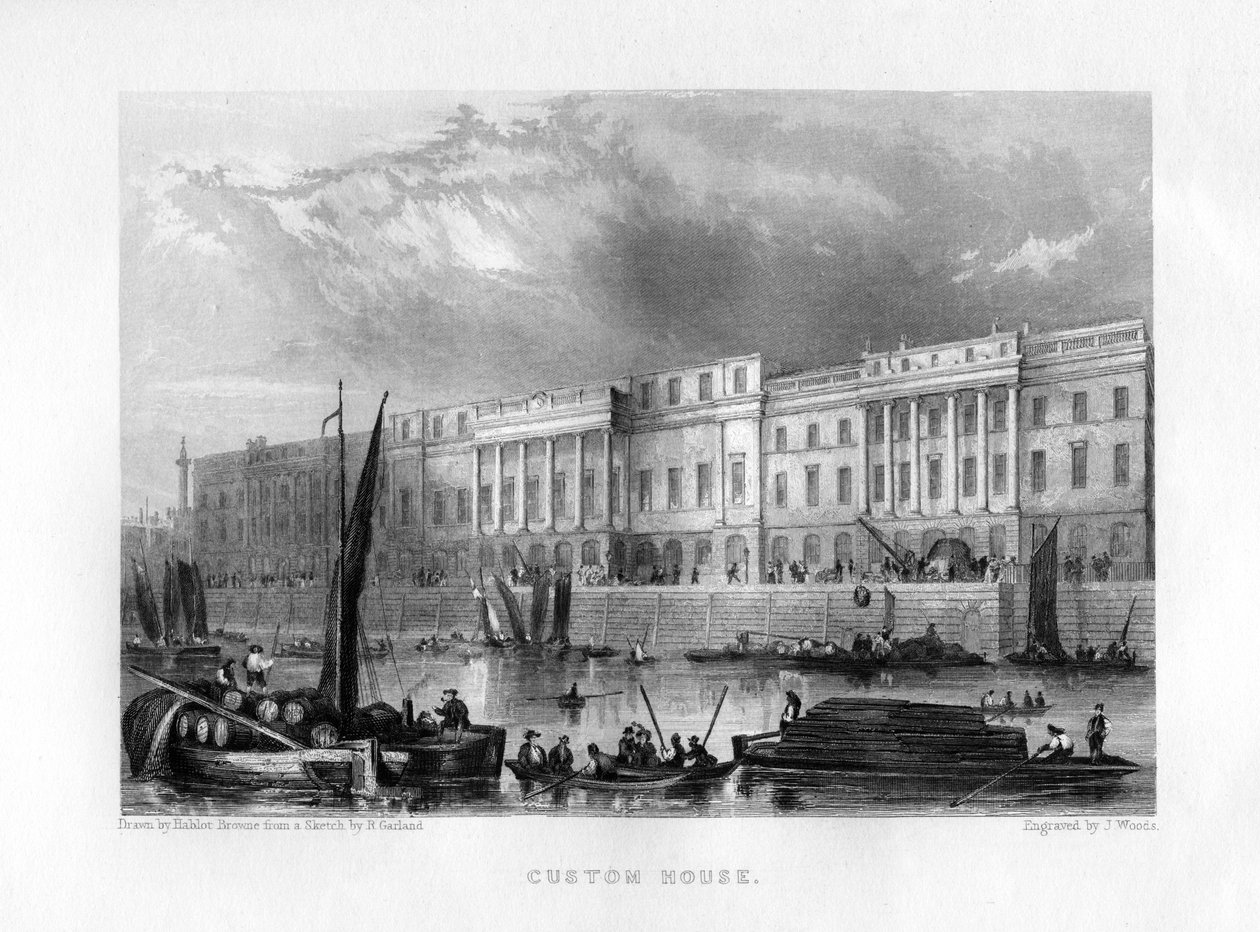 Custom House, Lontoo, 1800-luku. tekijältä J. Woods