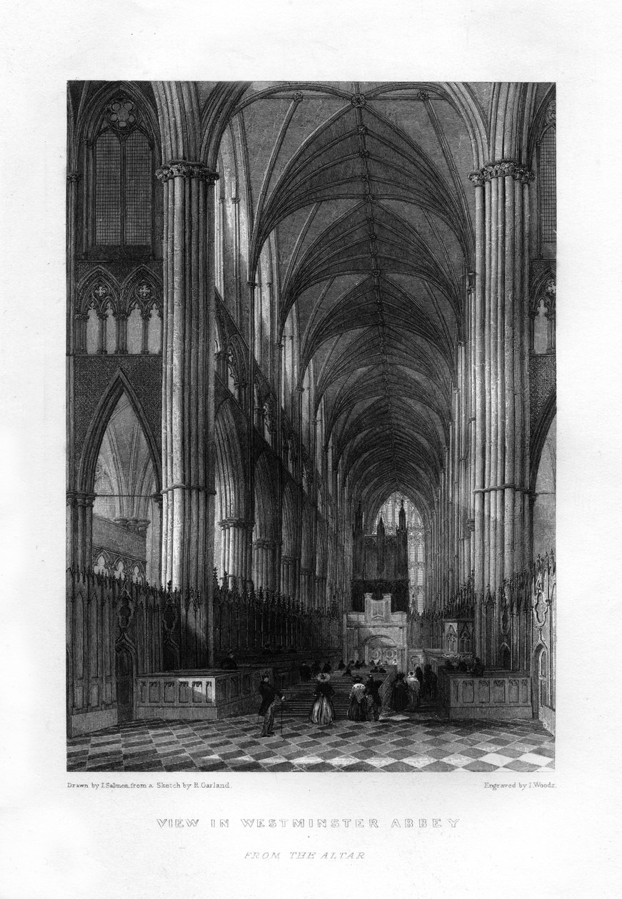Westminster Abbey alttarilta, Lontoo, 1800-luku. tekijältä J. Woods