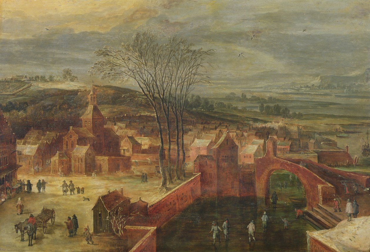 Maisema luistelijoiden kanssa tekijältä J. and Momper, J. de Brueghel