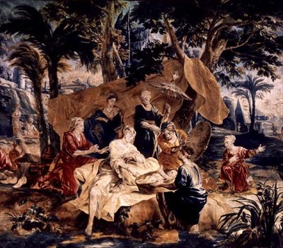 Mooseksen löytö, tehty Frans ja Pieter van de Borchtin (n. 1763) työpajoissa (kuvakudos) tekijältä J. van and Coppens A.A (after) Orley