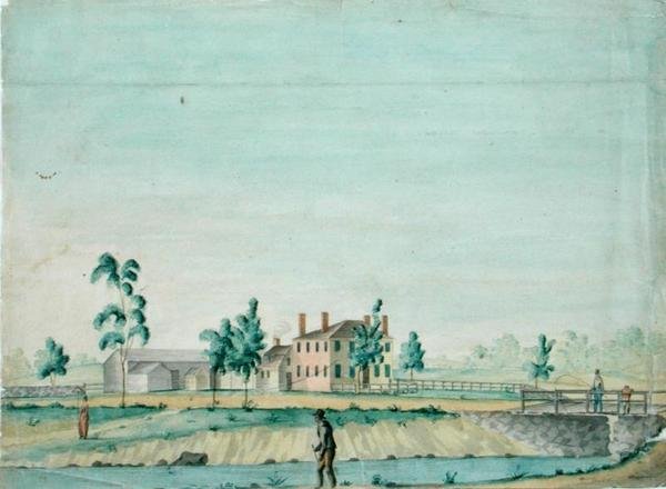 William Rogers House, Billerica, Massachusetts, n. 1820 (akvarelli ja muste paperille) tekijältä Jabez Ward Barton