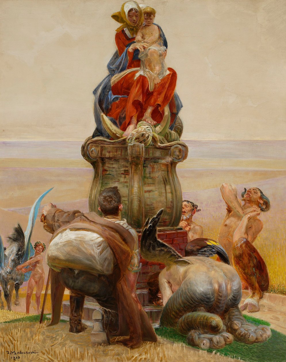 Madonnan palvonta, ”Mene virtojen ääreen” -triptyykin keskiosa tekijältä Jacek Malczewski