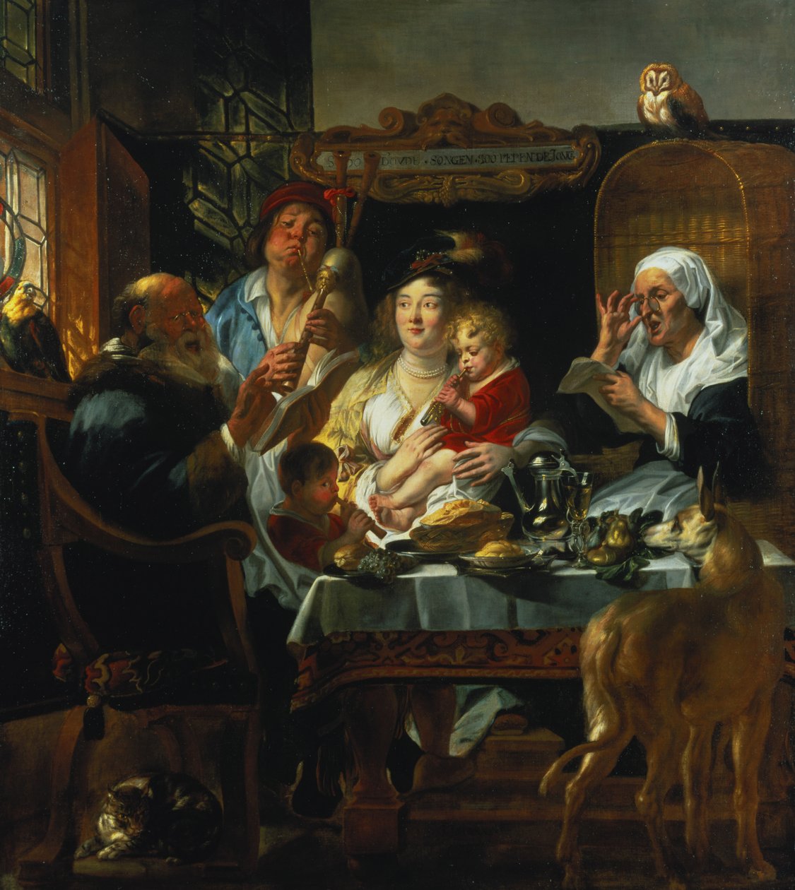 Kuten Vanha laulaa, nuori piippu tekijältä Jacob Jordaens