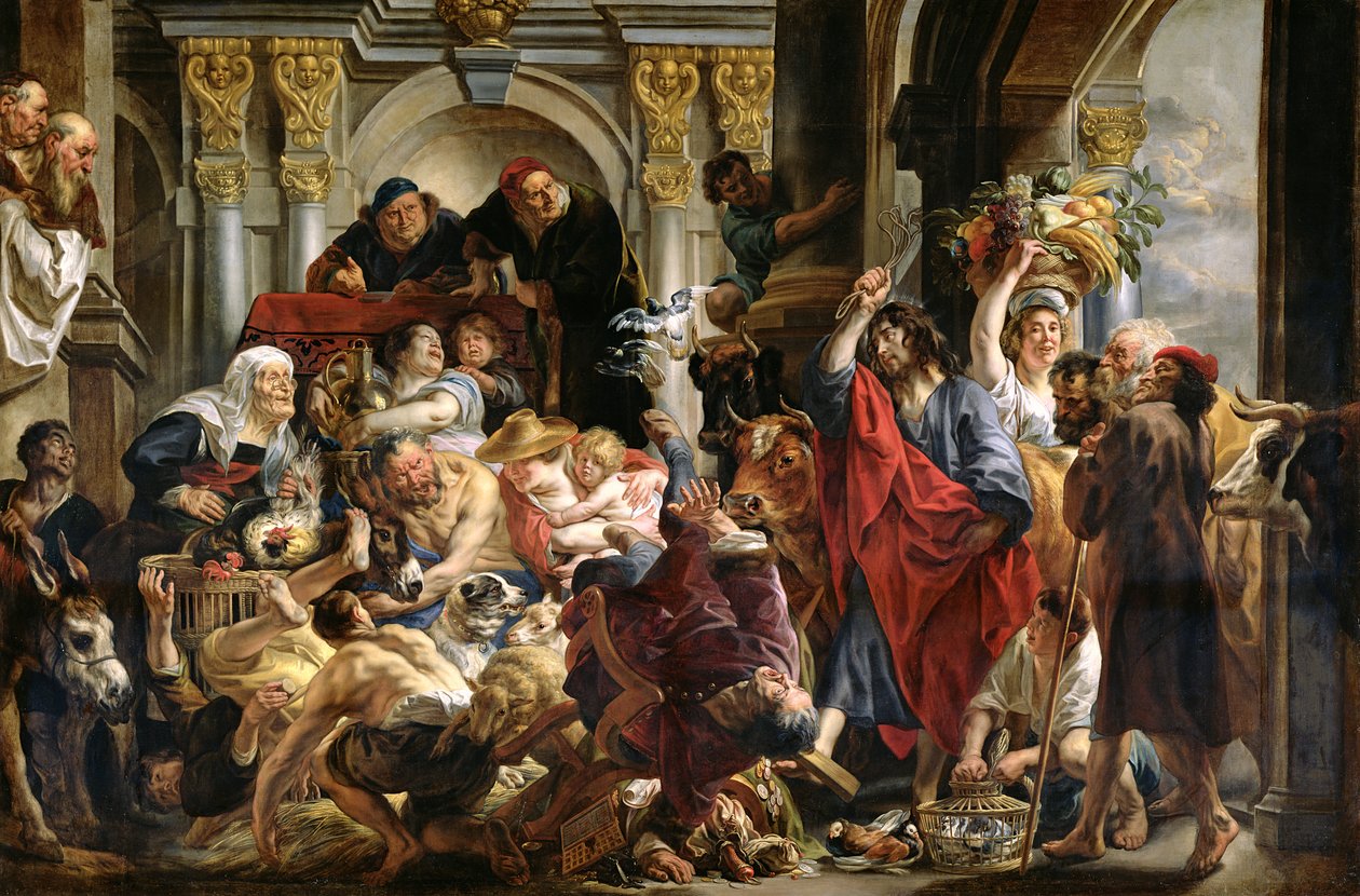 Kristus ajoi kauppiaita temppelistä tekijältä Jacob Jordaens