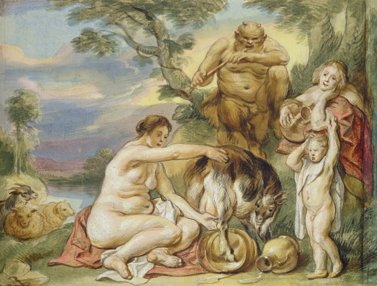 Jupiter lapsena (tussi ja wc paperille) tekijältä Jacob Jordaens
