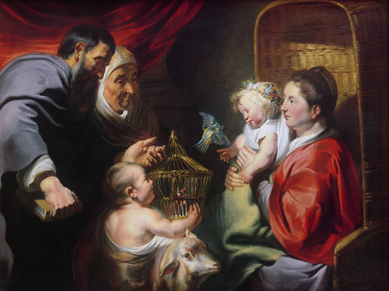 Neitsyt ja lapsi SS Sakariaan, Elisabetin ja Johannes Kastajan kanssa, n. 1620 tekijältä Jacob Jordaens