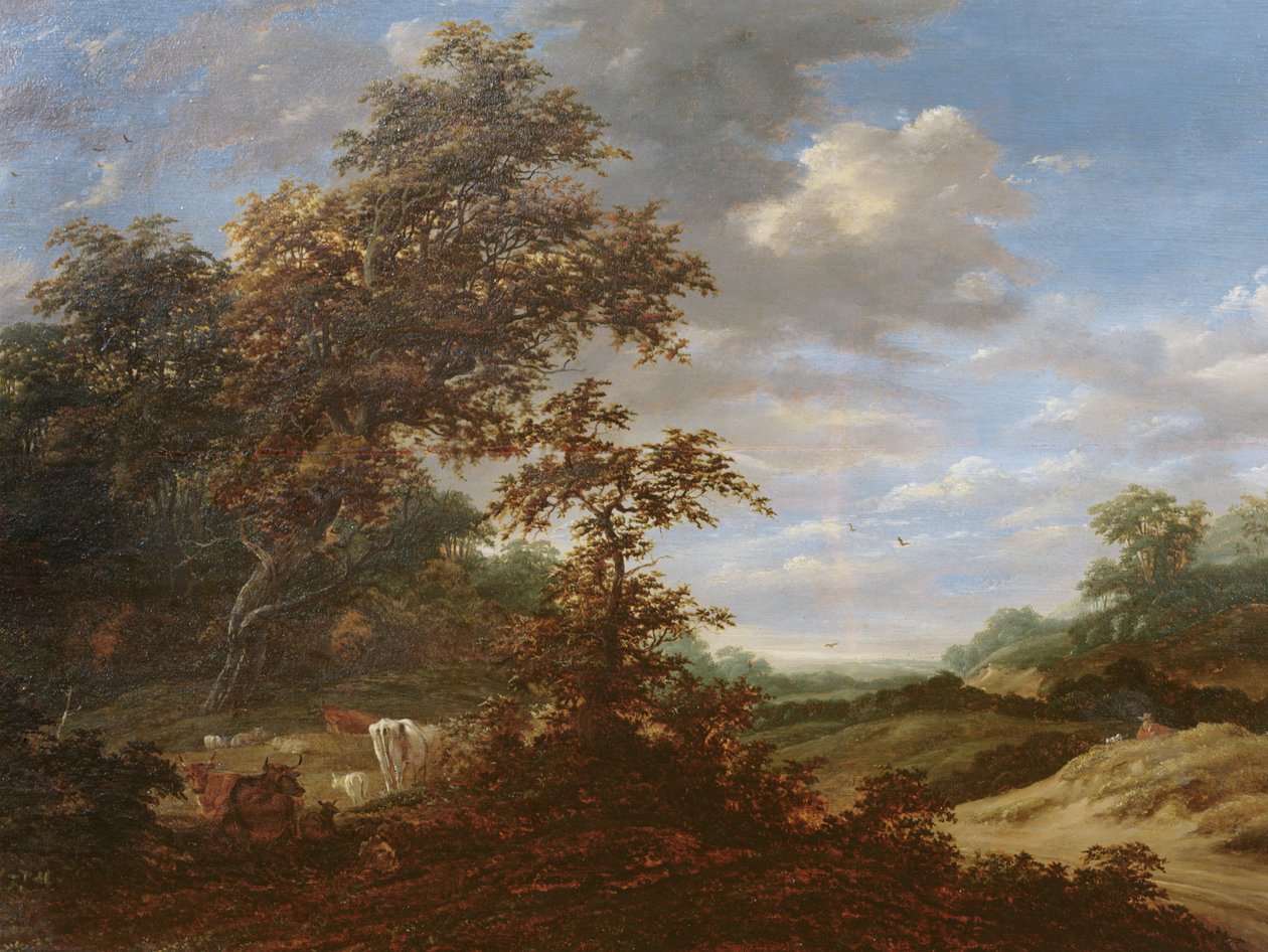 Metsäinen maisema karjan kanssa tekijältä Jacob van Ruisdael