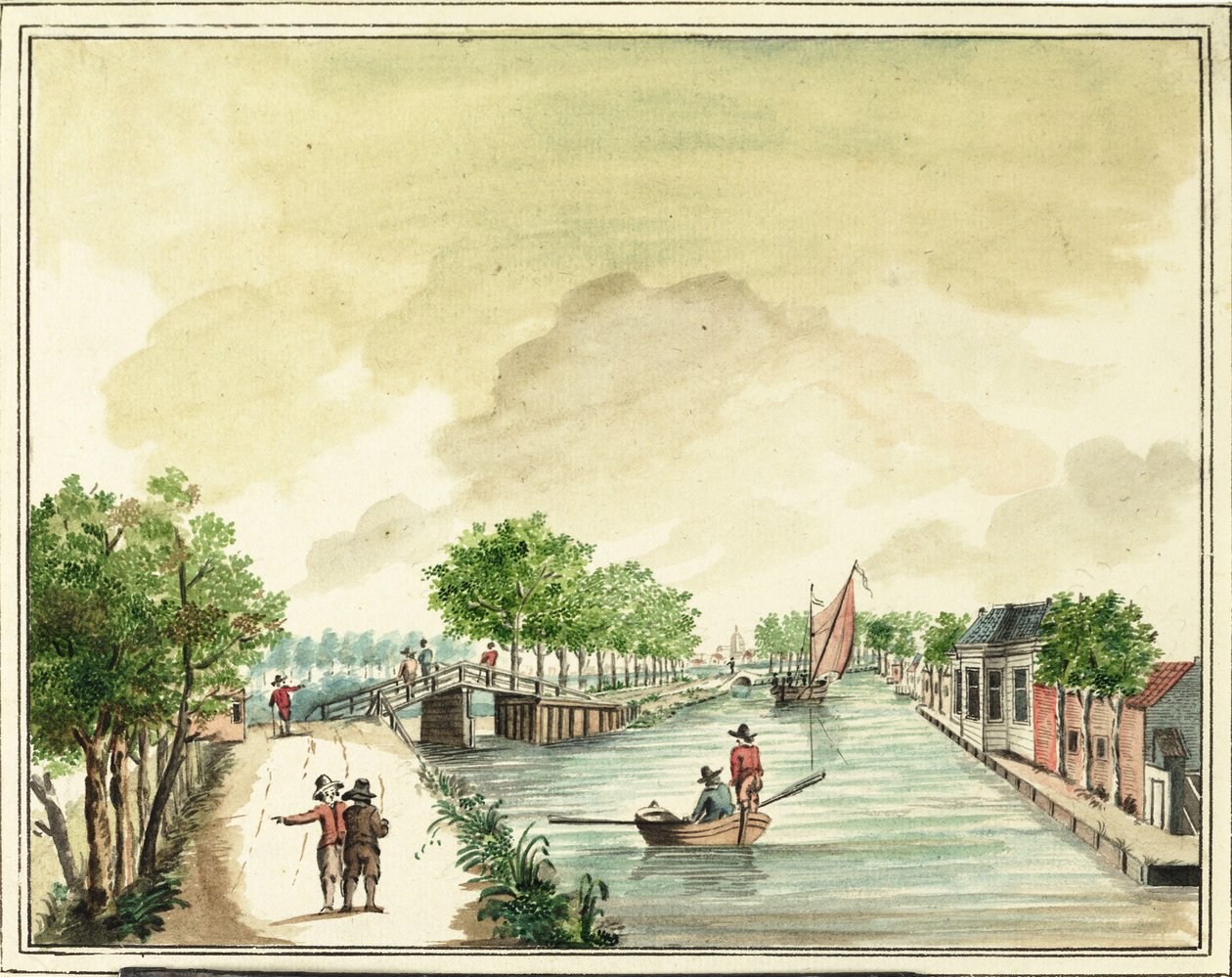 De Wouterenbrug de Trekvlietin yli Leidenin getekend -ovella Jacob Timmermans. tekijältä Jacob Timmermans