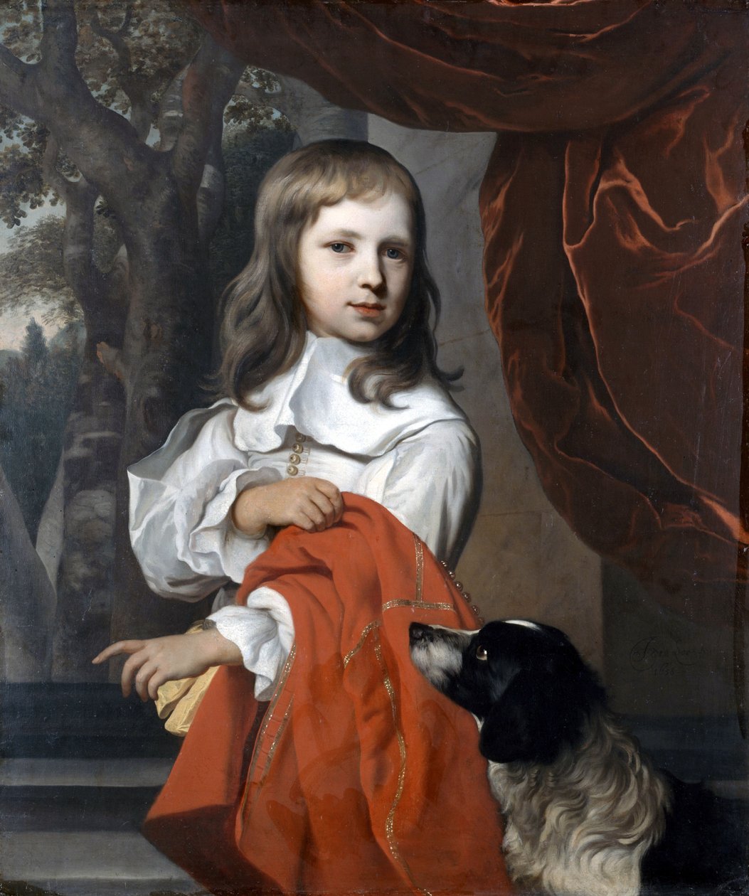 Muotokuva nuoresta pojasta koiran kanssa, 1658 tekijältä Jacob or Jacques van Loo