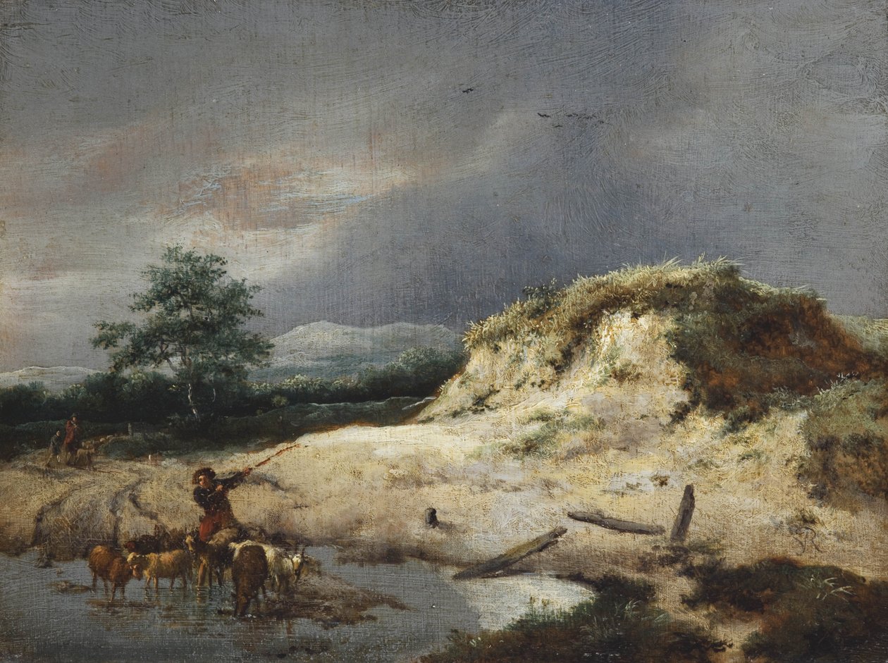 Dyyni Maisema Paimenen ja hänen laumansa kanssa tekijältä Jacob van Ruisdael