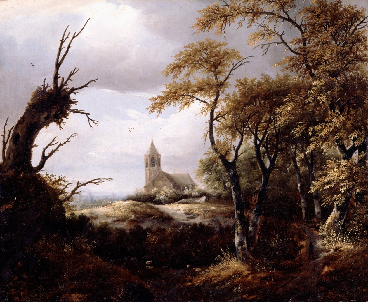 Maisema kirkon kanssa tekijältä Jacob van Ruisdael