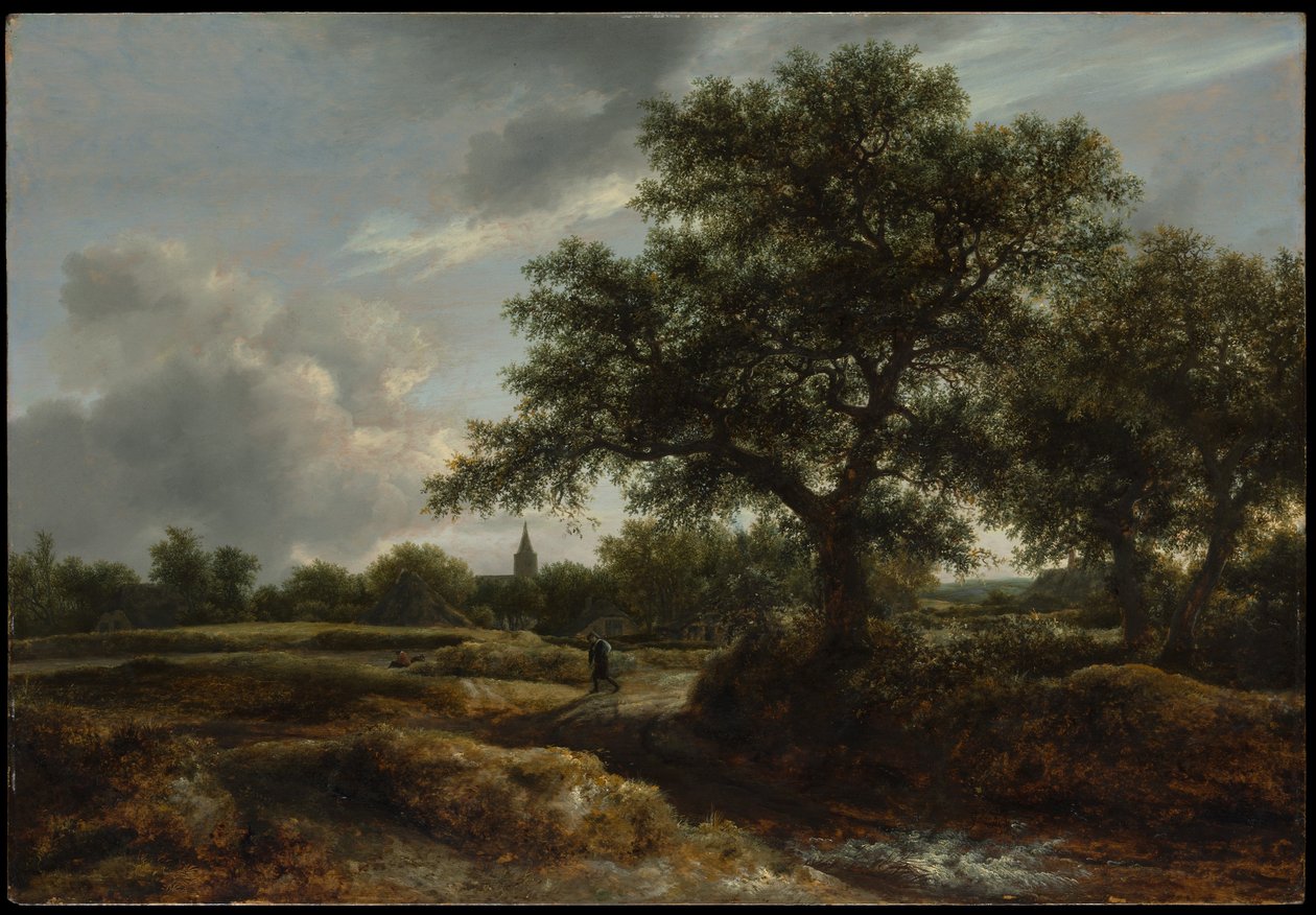 Maisema kylän kanssa kaukana tekijältä Jacob van Ruisdael