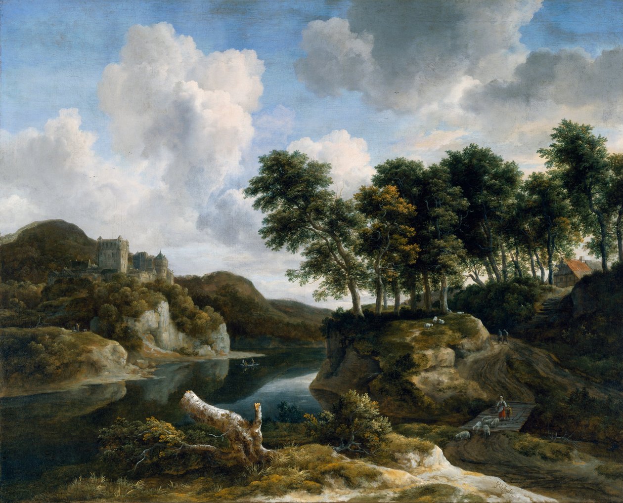 Joen maisema ja linna korkealla kalliolla tekijältä Jacob van Ruisdael
