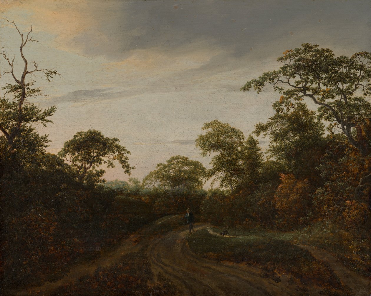 Weg in boslandschap bij schemering tekijältä Jacob van Ruisdael