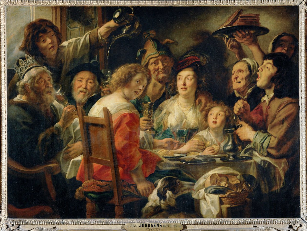 Le roi boit - Papukuningas, juhlallisuudet epifaniaa varten ... tekijältä Jacob (studio of) Jordaens