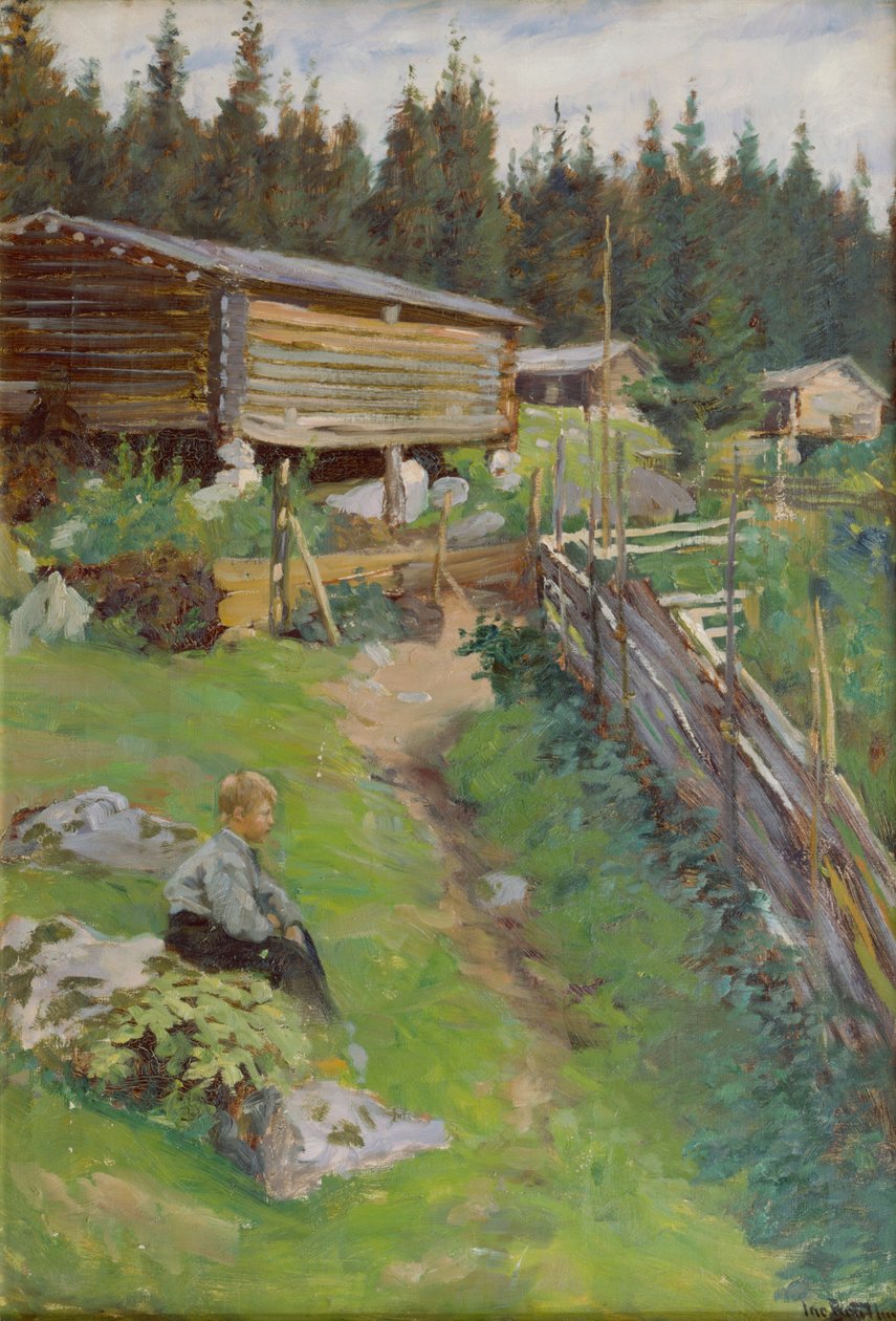 Nuori poika kesälaitumella (maalaus) tekijältä Jacob Bratland