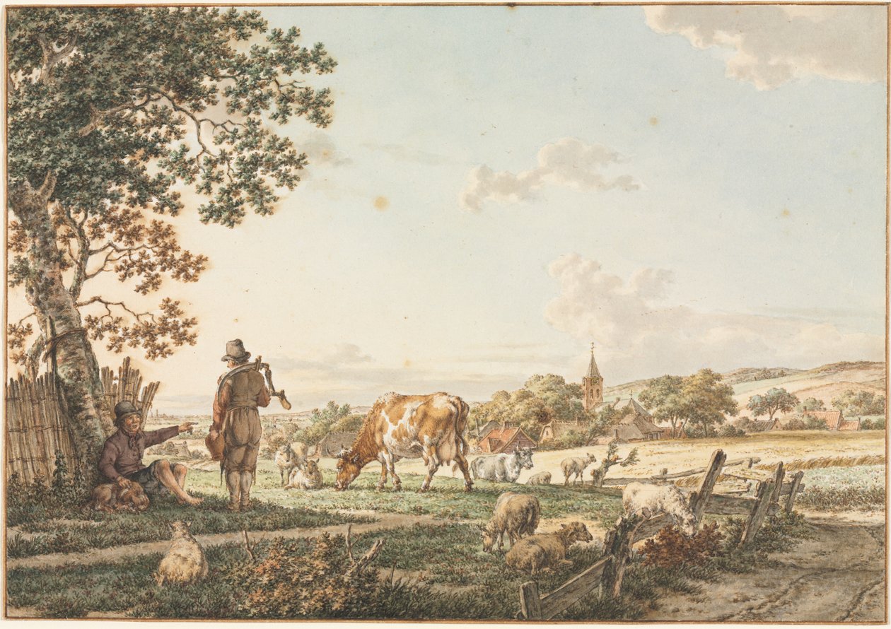 Pastoraalinen maisema kylän kanssa, 1799. tekijältä Jacob Cats