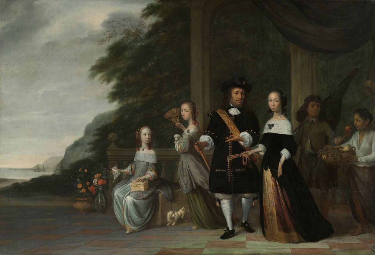 Pieter Cnoll, Cornelia van Nijenrode, heidän tyttärensä ja kaksi orjuttua palvelijaa Pieter Cnoll ja Cornelia van Nijenrode, heidän kaksi tytärtään Catharina ja Hester, orjuutettu Surapati ja orjuutettu nainen tekijältä Jacob Coeman