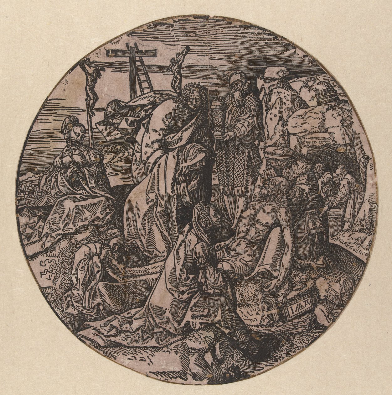 Vapina ja Kristuksen hautaaminen The Round Passion (sarjan nimi) tekijältä Jacob Cornelisz van Oostsanen