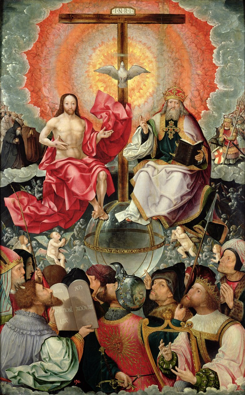 Triptyykin keskipaneeli kolminaisuuden palvouksella, 1523 (katso 242037, 242038, 242039) tekijältä Jacob Cornelisz van Oostsanen