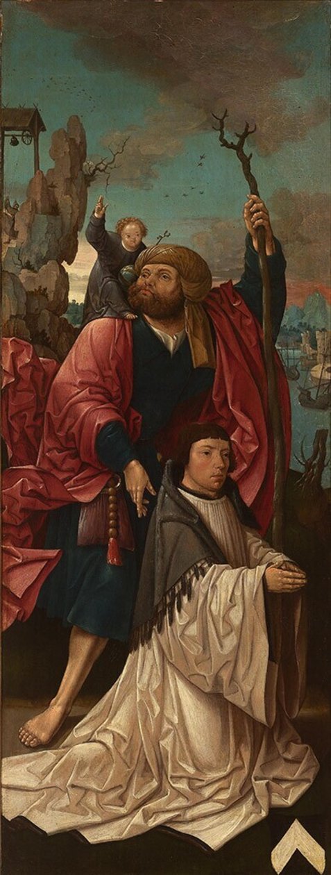 Hollanti: De Saint Christopher ja perustaja Canon Dirk Willemsz van Rietwijk ja Saint Christopher. tekijältä Jacob Cornelisz van Oostsanen