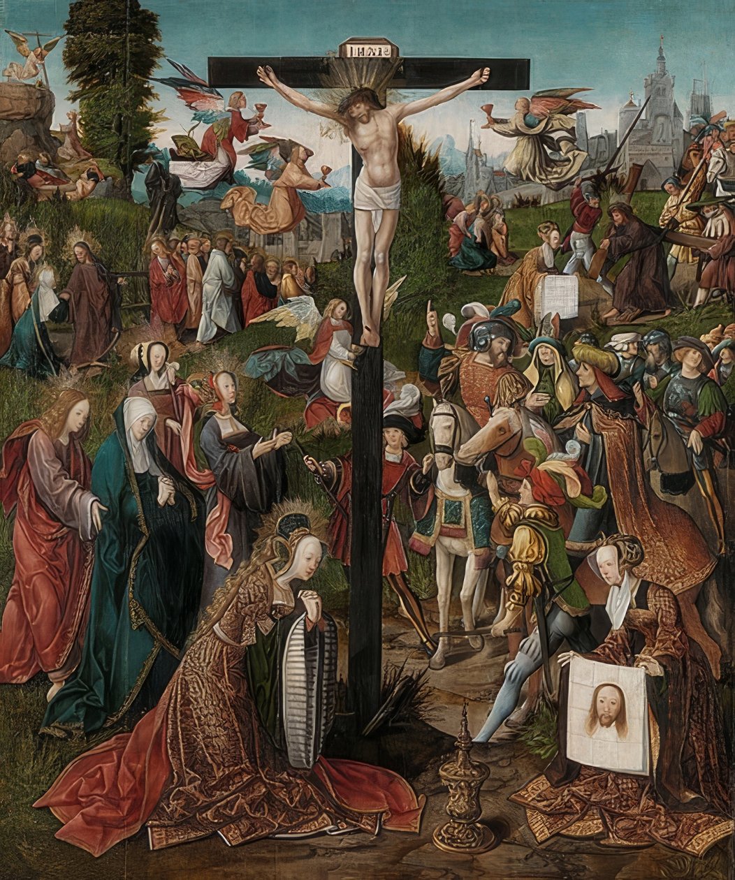 kristuksen ristiinnaulitseminen. Noin 1507-10 tekijältä Jacob Cornelisz van Oostsanen