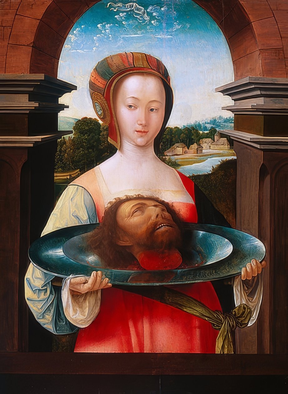 Salome Johannes Kastajan pään kanssa. 1524 tekijältä Jacob Cornelisz van Oostsanen