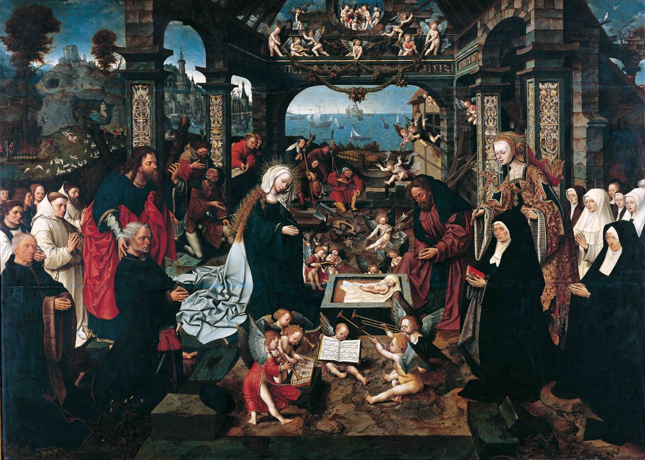 Cornelisz van Oostsanen, Jacob (Jacob Cornelisz van Amsterdam) Kristuksen syntymä (n. 1470-1533). öljy puulle tekijältä Jacob Cornelisz van Oostsanen