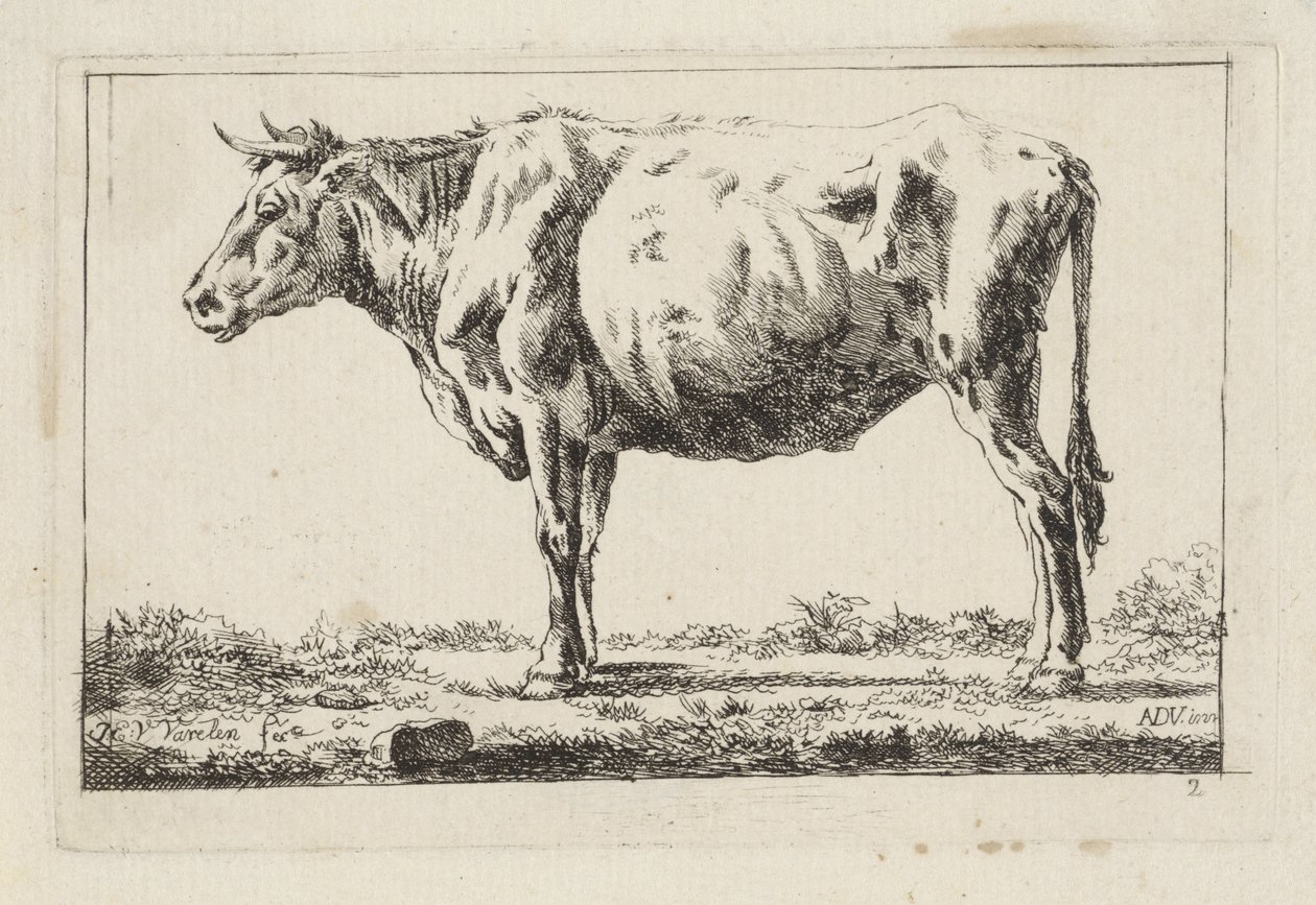 Seisova lehmä, vasemmalla tekijältä Jacob Elias van Varelen