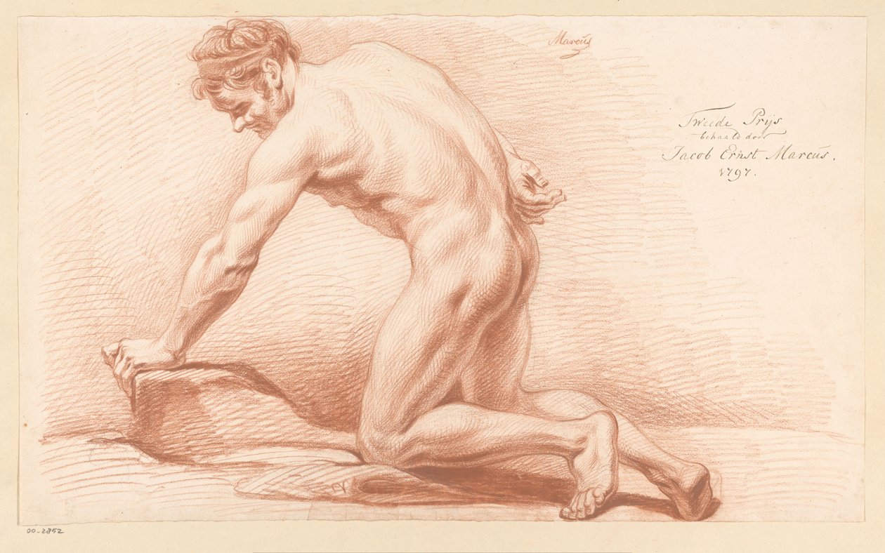 Polvistuva alaston mies, sivukuva (2. palkinto 1797) tekijältä Jacob Ernst Marcus