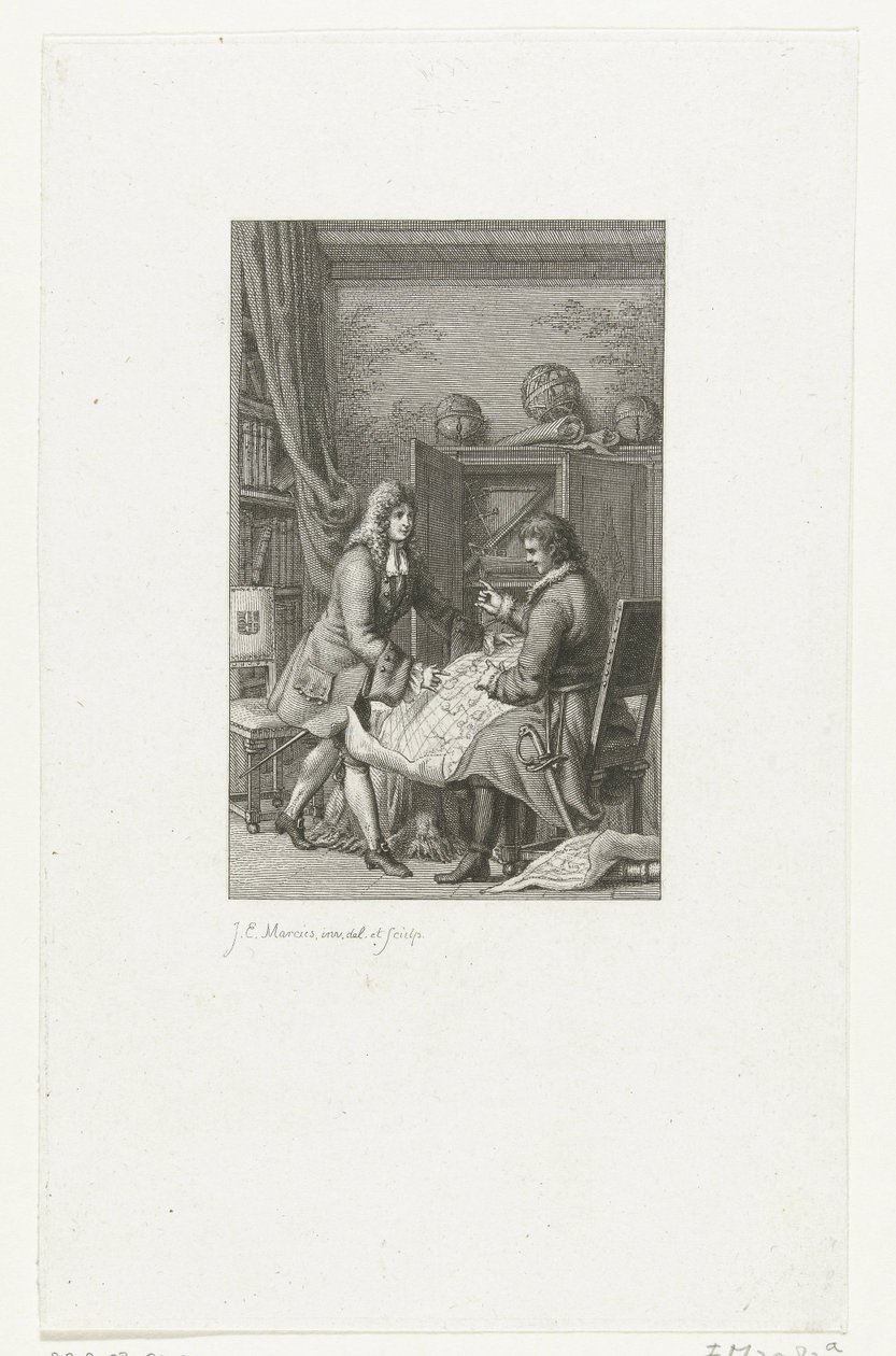 Tsaari Pietari Suuri ja pormestari Nicolaes Witsen tutkivat karttaa, 1814 tekijältä Jacob Ernst Marcus