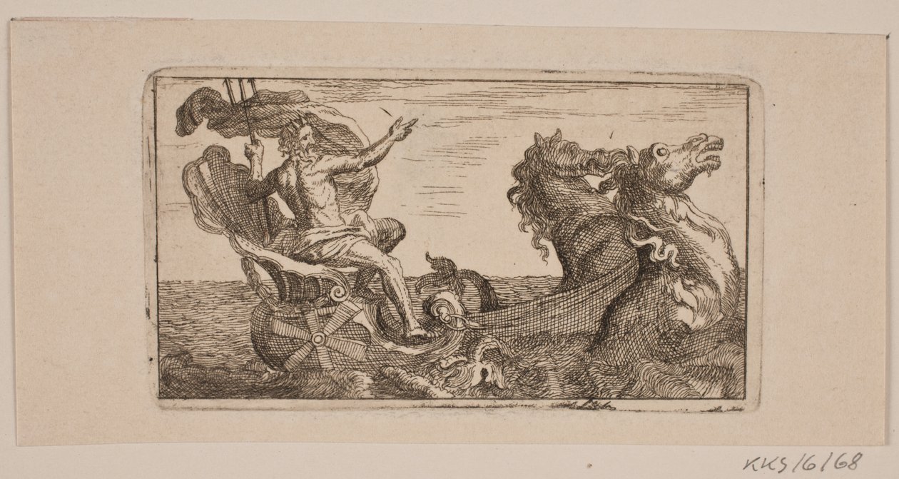 Neptunus. Kuvitus Jacob Fosielle, "Leather-Klude [...] tai näytteet takkeista, hionnasta, maastoista, neuloista, etsausvedestä, mustista, pyyhkeistä, ladeista ja printeistä vuodesta 1741 vuoteen 1743" tekijältä Jacob Fosie