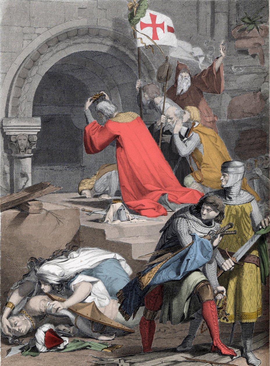 Godefroy de Bouillon (1058-1100) Saint-Sepulcressa, vuonna 1099 - Deiningerin Godfrey of Bouillon Pyhällä haudalla - tekijältä Jacob Friedrich Deininger