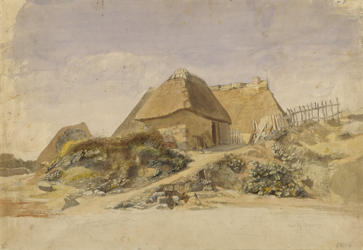 Kalastajan mökit Hopes Bergin rannalla, 1834 (kynä ja wc paperilla) tekijältä Jacob Gensler