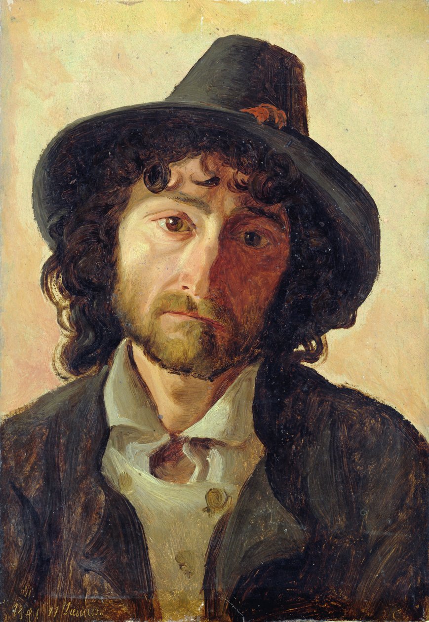 Miehen pää, 1841 (öljy paperille asetettu alukseen) tekijältä Jacob Gensler