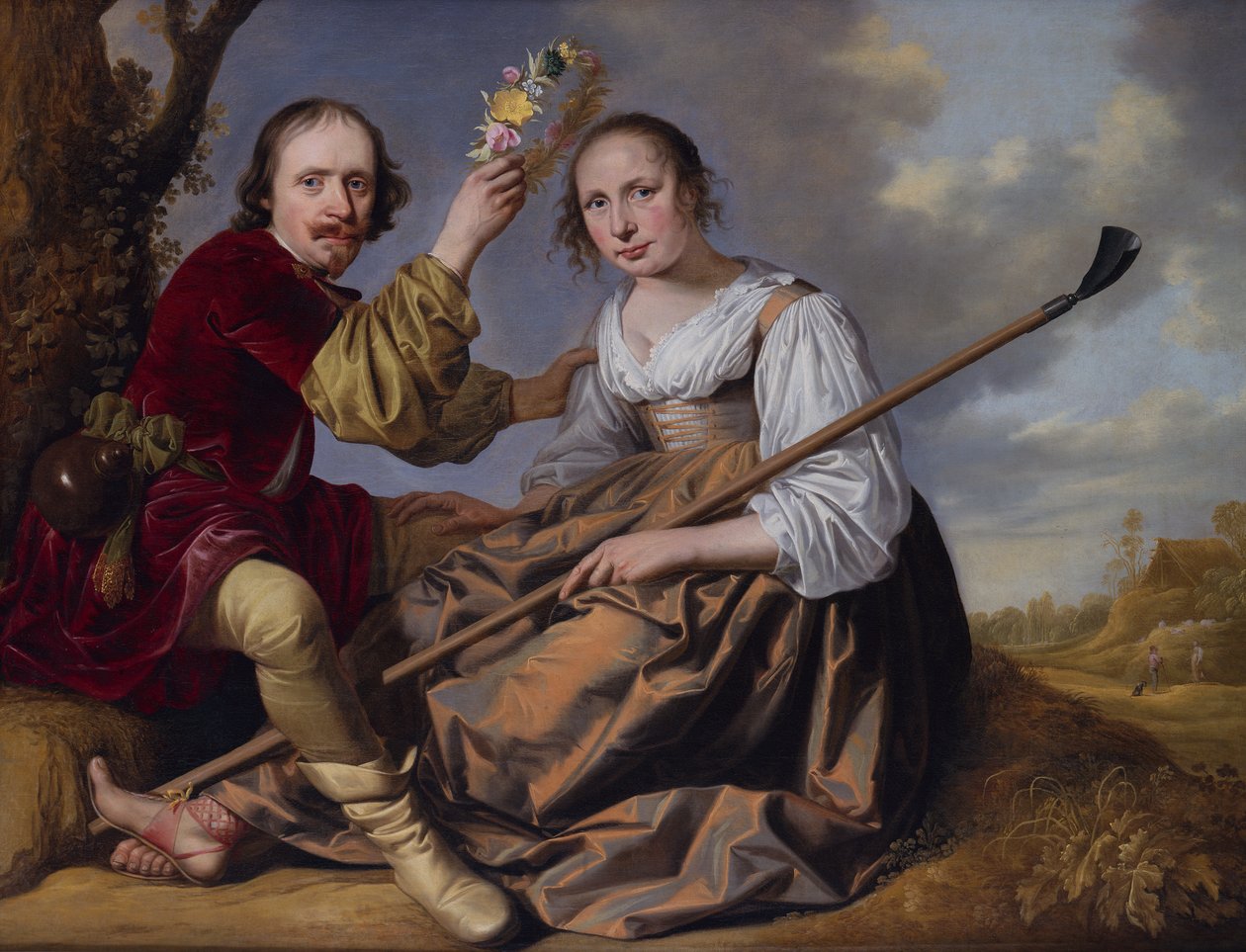 Pariskunta pastoraalisessa maisemassa (öljy kankaalle) tekijältä Jacob Gerritsz Cuyp
