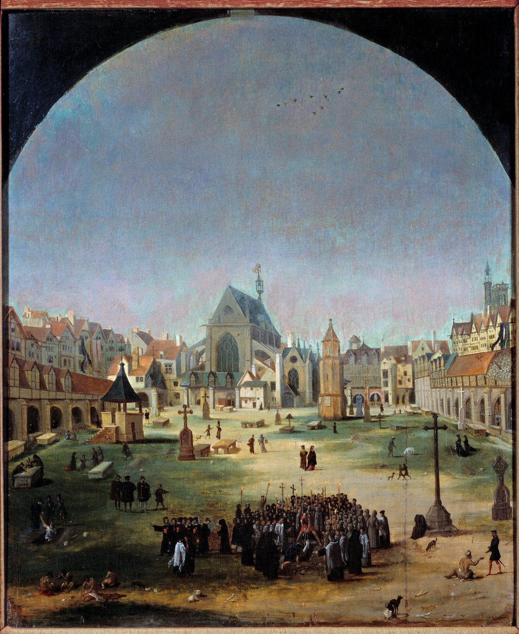 viattomien hautausmaa ja sen joukkohauta Francois I:n hallituskaudella Jakob Grimerin maalaus (1526-n. 1589) tekijältä Jacob Grimmer