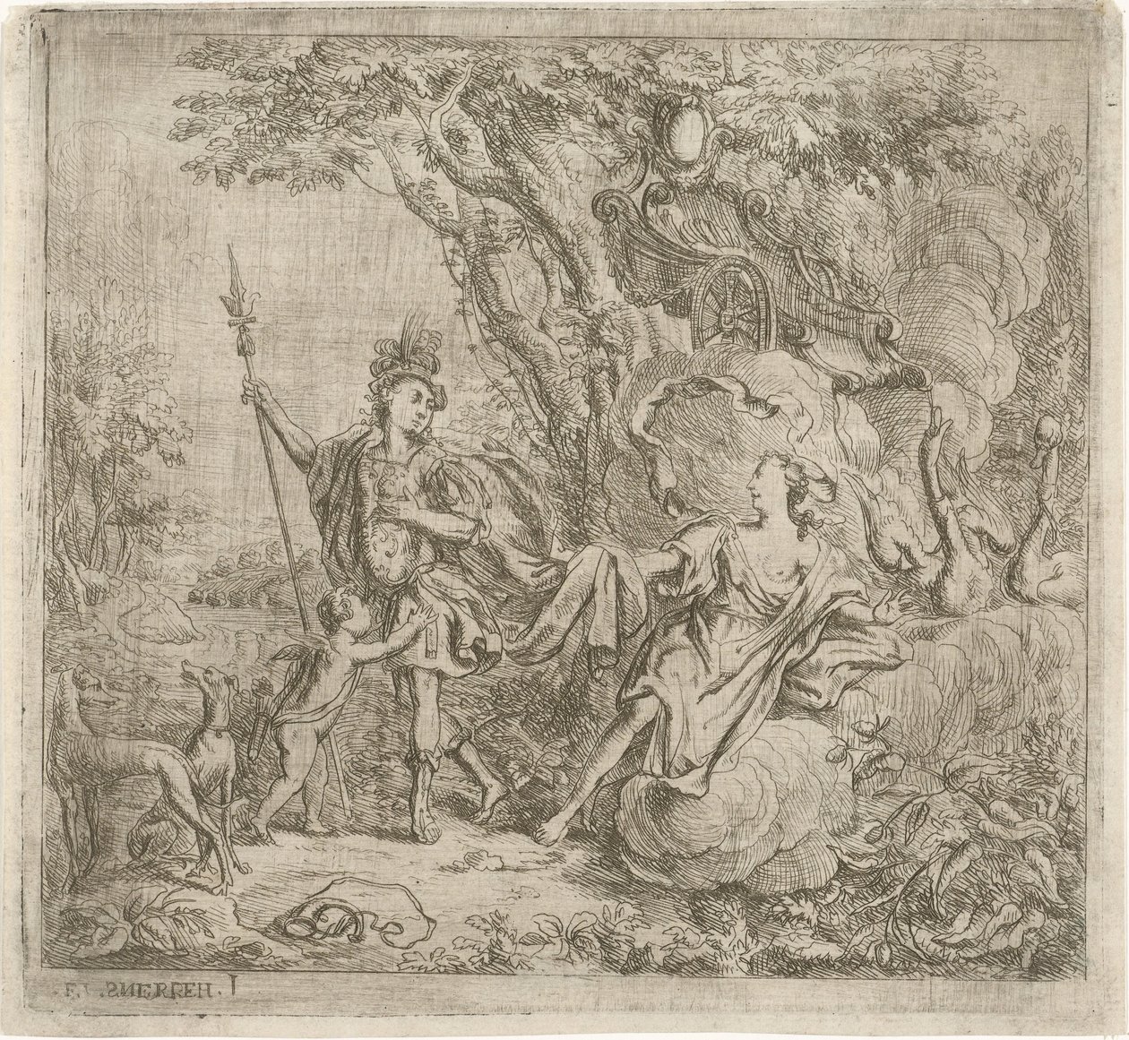 Venus yrittää estää Adonisia metsästämästä tekijältä Jacob Herreyns (I)