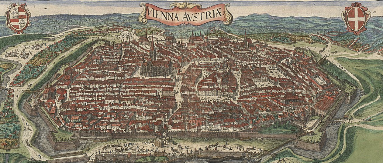 Lintuperspektiivikuva Wienistä pohjoisesta, 1609 tekijältä Jacob Hoefnagel