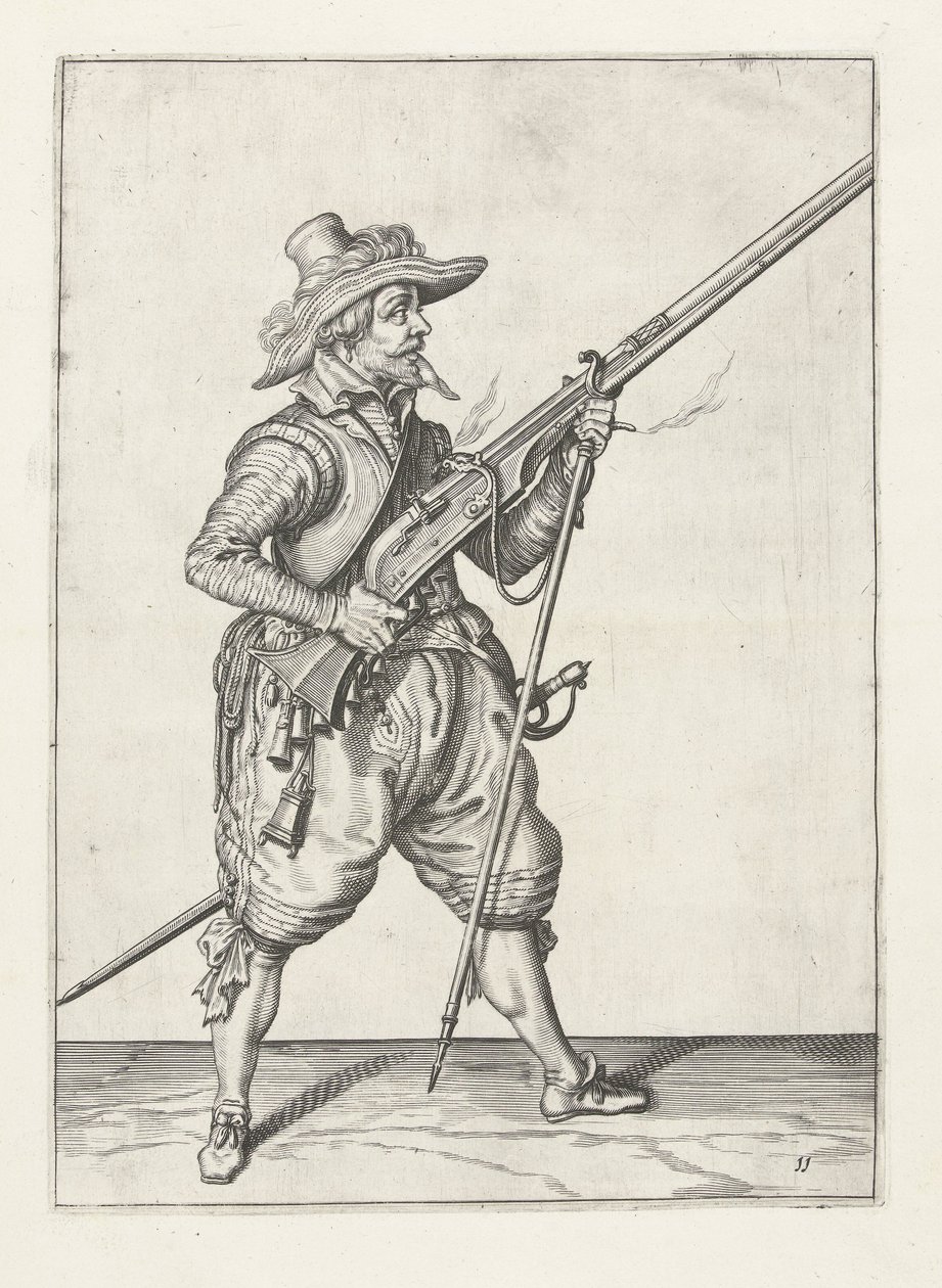 Muskettisoturi laittaa furketin alle, n.1600 tekijältä Jacob II de Gheyn