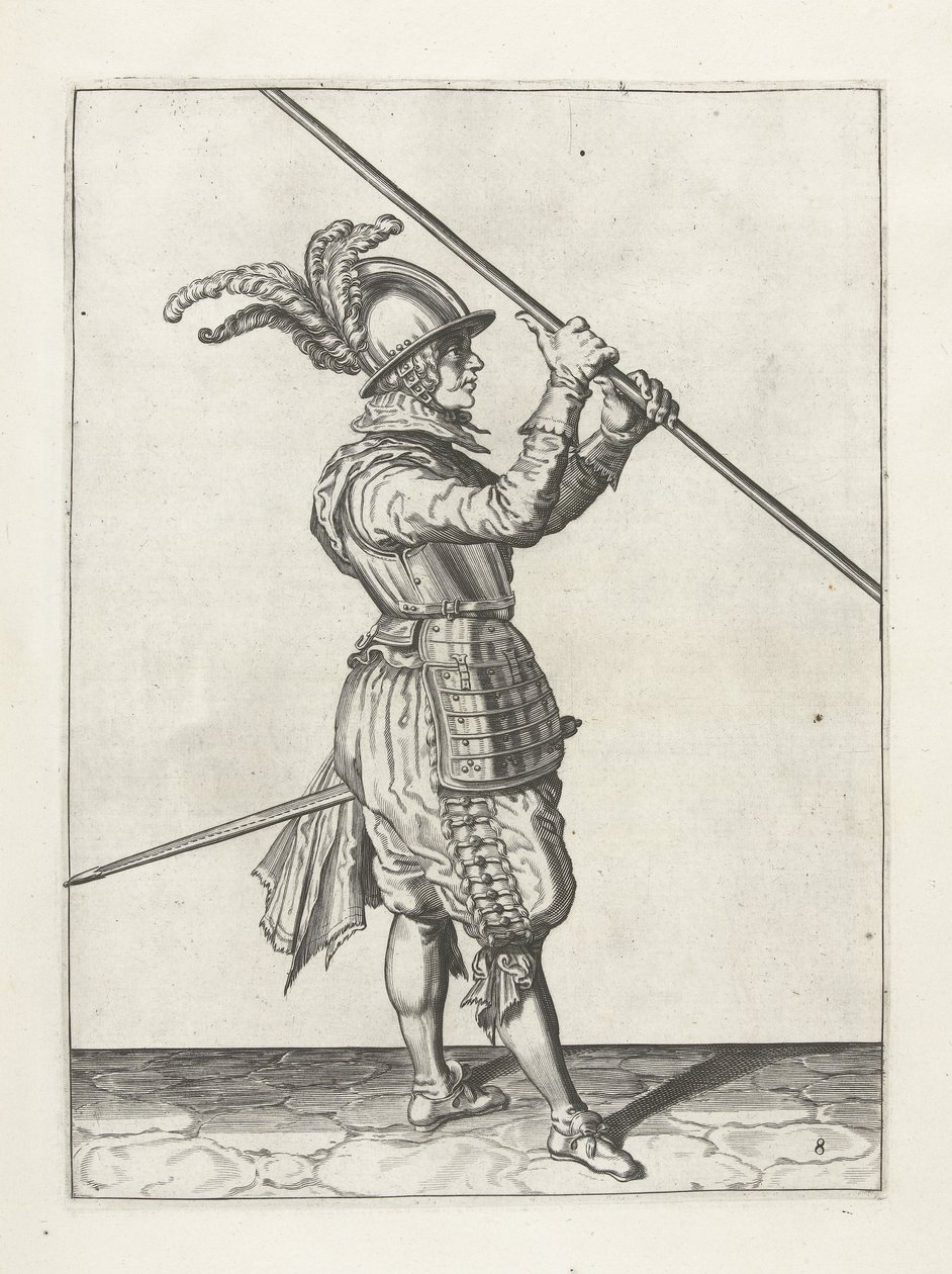 Sotilas keihällä, n. 1600 tekijältä Jacob II de Gheyn