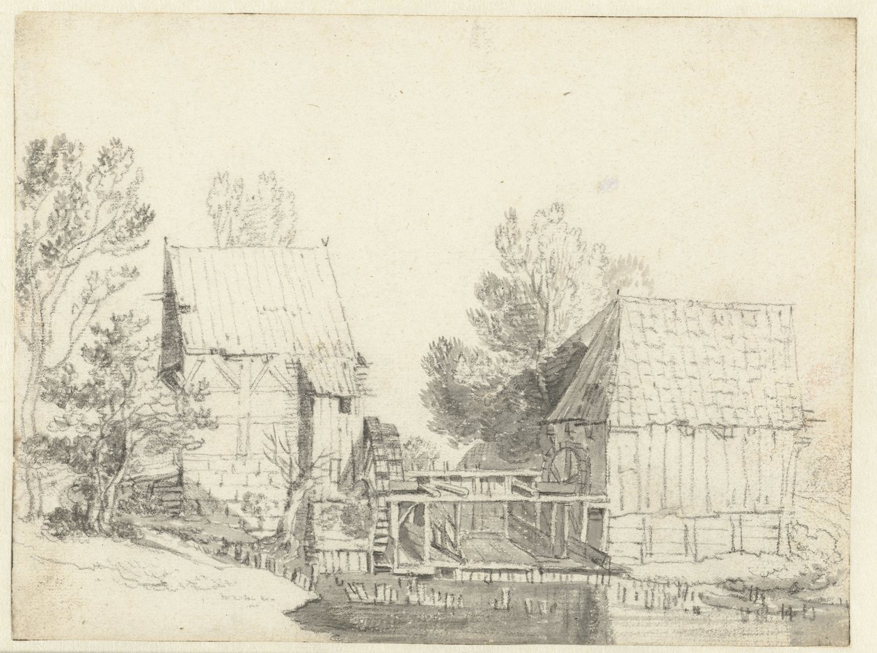 Näkymä kahdelle vesimyllylle tekijältä Jacob Isaacksz van Ruisdael (school of)
