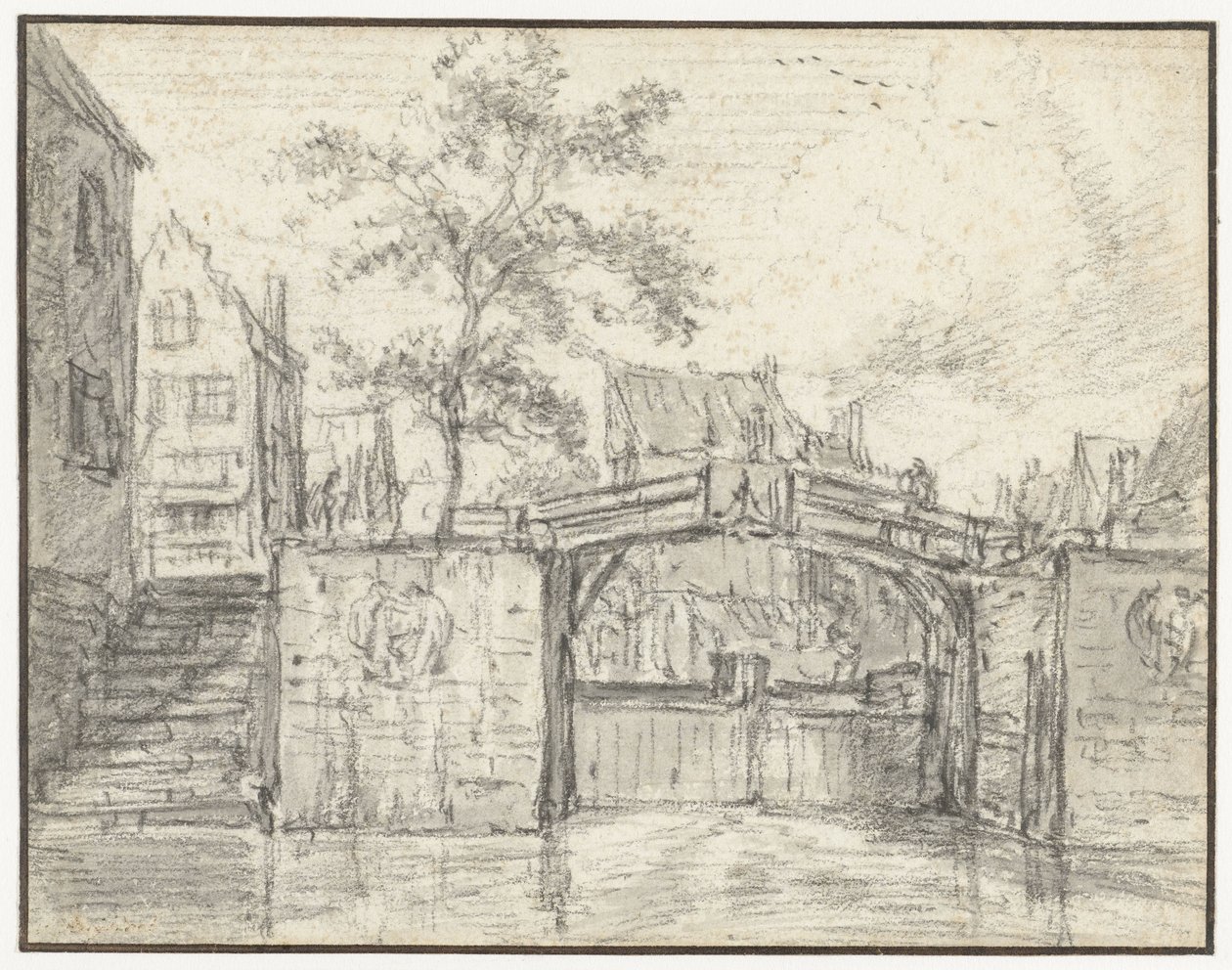 Oude Haarlemmersluis (vanha Haarlemin lukko) Martelaarsgrachtissa, Amsterdamissa tekijältä Jacob van Ruisdael