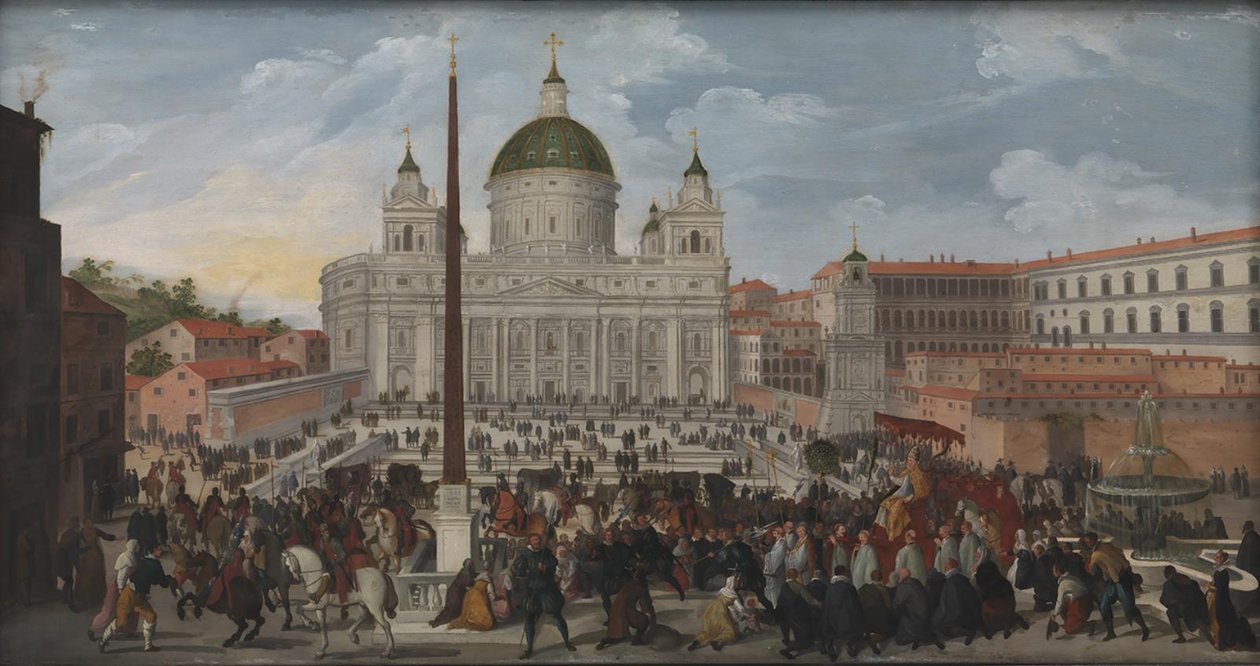 Paavin kulkue Piazza San Pietrolla Roomassa tekijältä Jacob Isaacsz. van Swanenburg